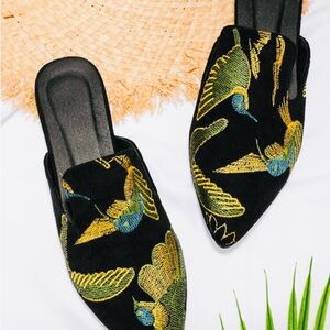 Embroidered Black Slip-On Women's Shoes